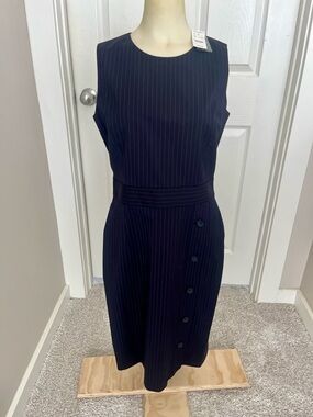 Brooks Brothers Navy Pinstripe Midi Sheath Dress